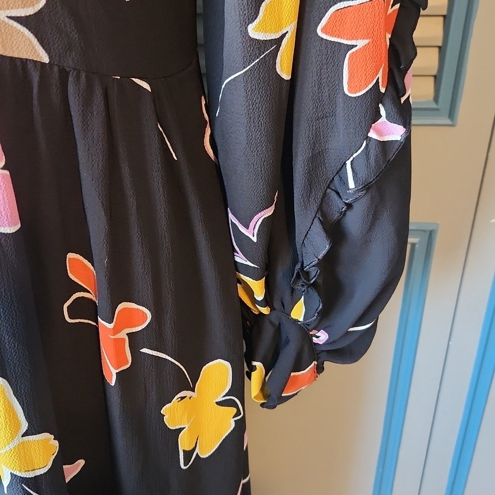 Ted Baker London Yviee Chuck Ruffle Long Sleeve Floral Midi Dress in Black - Picture 8 of 14